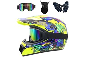 HKFBHFKM Full Face MTB Helmet, with Goggles Mask Gloves, Motocross Helmet, Adult Motorcycle Crash Helmet for Dirt Bike MX Quad Downhill Enduro Racing(Yellow,L(56-57cm))