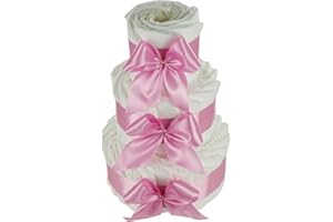 DUBISTDA -WINDELTORTEN- Torta per pannolini fai da te, idea regalo per la nascita per ragazze (3 piani, rosa)