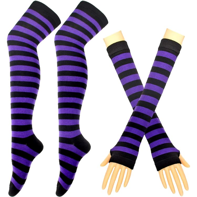 2-teiliges Gestreiftes Weihnachts-Strumpf-Set – Rot-weiß, Mit Handschuhen, Für Cosplay & Party