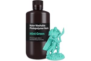 ELEGOO Water Washable 3D Printer Resin, Mint Green 1000g, Fast Curing, Easy Cleanup with Water, Smooth Finish & High Precision 405nm UV Resin for LCD/MSLA 3D Printing