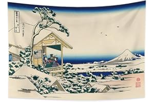 YONGFOTO 150x100cm Ukiyo-e Tapestry Mount Fuji 36 Views Room Wall Hanging Tea House at Koishikawa Snowfall Morning Landscape Wall Art Japanese Traditional Painting Toyo Style Tapestries