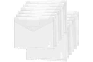 Lot de 30 porte-documents A4 - Transparent - Bouton pression - Pour documents - Organiseur avec trous pour reliure et pochette pour étiquette - Imperméable