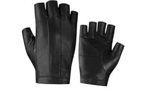 Harssidanzar Guantes de conducción sin dedos para mujeres, Adultos, Mujeres adultas, Cuero de oveja, Transpirable, Guantes deportivos al aire libre sin dedos