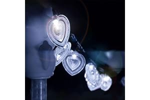 Solar Heart String Lights,KINGCOO Waterproof 20LED Solar Heart-Shaped String Lights for Home Outdoor Garden Christmas Wedding Party Valentine's Day Ambiance Lighting Decoration (White)
