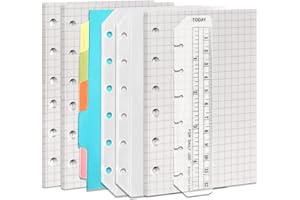 DY.2ten Set di Ricariche per Quaderni A7, 6 Fori, 135 Fogli (270 Pagine), Carta Grafica, 2 Tasche, 5 Divisori + Righello, per Filofax