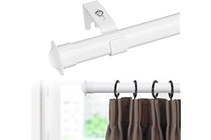 Harrms 28mm curtain poles extendable, white curtain pole 76-371cm, curtain poles metal for eyelet curtains, window curtain rod with brackets fittings set and finials for living room, bedroom