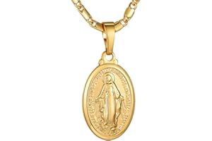 GOLDCHIC JEWELRY Collana con Medaglia Miracolosa Ovale Colore Argento Oro Oro Rosa Ciondolo Pendente Madonna Miracolosa Delle Grazie Con Bordo In Filigrana