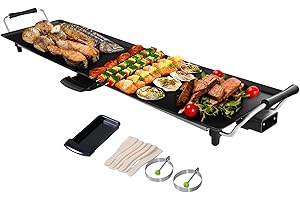 SOARS XXL Plancha Electrica para Cocinar, Plancha Teppanyaki 90 x 23cm, Parrilla de Mesa con Temperatura Regulable en 5 niveles, incl. 6 Paredes de Sartén Pequeñas y 2 Anillos Antiadherentes