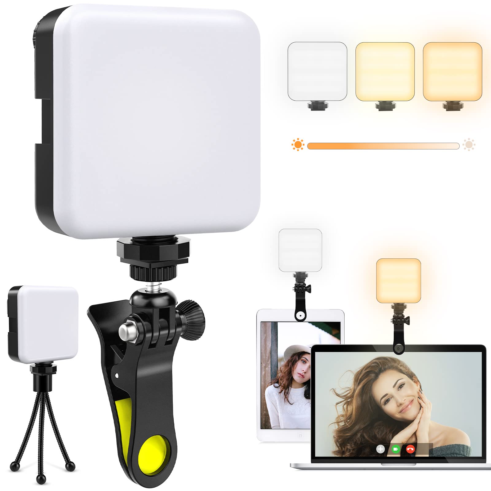 ELEPHANTBOAT® 3000 mAh LED Light for Photography, Video Lights, Rechargeable Flash Units, Dimmable 3 Color Fill Light with Clip and Tripod, for Makeup, Live Transmission, Selfie, Vlog