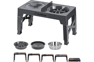 Asstikoo Raised Dog Bowls for Large Small Medium Dogs, 5 Heights Adjustable Elevated Dog Bowls with Slow Feeder Bowl, No-Spill Dog Water Bowl and Stainless Steel Dog Food Bowl