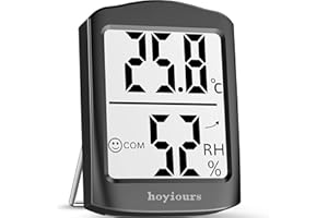 Thermometer Hygrometer Innen, hoyiours Digitales Thermo-Hygrometer mit großem LCD Bildschirm, Smiley Indikator, 3s Schnell Refresh, Mini Luftfeuchtigkeit Monitor für Büro, Schule, Hotel, Gewächshaus