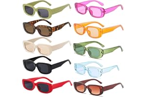 FSMILING Lot De 10 Lunettes De Soleil Vintage Lunettes Rectangulaire Retro Trendy 90's Lunettes De Fête pour Femmes Et Hommes