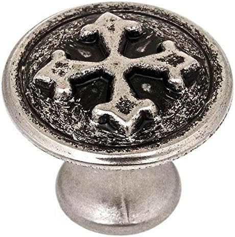 Cabinet Knob - 1 1/8" Diameter - Crossed Dagger Antique Nickel Finish (Set of 10)