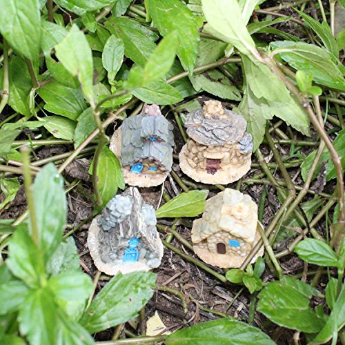 LJY 4 Stück Miniatur-Fee-Garten Steinhäuser – Mini-Fee Ferienhäuser für Garten & Terrasse Dekoration – Zubehör für Hauptdekoration Gartendekoration - 3