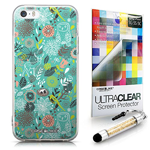CASEiLIKE Printemps Forêt Turquoise 2245 Housse Étui UltraSlim Bumper et Back for Apple iPhone 5G / 5S +Protecteur d'écran+Stylets cristal (couleur aléatoire)