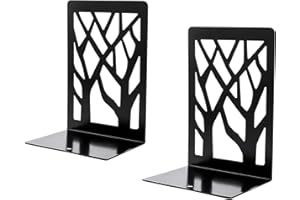 MultiValue Sujetalibros Estanteria, 1 Par de Separador de Libros de Sombra de árboles Tope para Libros para Guardar Libros y Documentos Suministros de Escritorio (A, Negro)