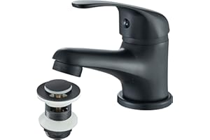 TVTIUO Basin Taps，Bathroom Sink Taps with Pop up Waste，Washroom Single Lever Brass Mixer Tap，Black Bathroom Sink Taps