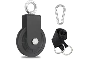 GothicBride Umlenkrollen für Seile 90mm Umlenkrolle mit Aufhängeriemen und Karabinerhaken, Seilrolle Umlenkrolle Fitness für Seile DIY Gym Fitnessgeräte Drahtseilrolle, Tragkraft 160 kg (1)
