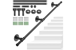 TANICE Stair Handrail, Black Hand Rails Stairs, 1M Handrails for Stairs, Anti-Slip Banister Rails, Industrial Pipe Clothes Rail, Outdoor Indoor Industrial Pipe Stair Banister for Elder and Child
