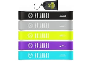 KALAHARI Motståndsband Set med 5 Band plus träning E-bok och väska – Träningsband med 5 motståndsnivåer för styrketräning, gym, yoga, stretching, pilates - Resistance Bands, elastiska fitnessband