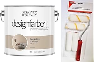 HAGEBAUSPN Schöner Wohnen designfarben feinmatte Wandfarbe für innen 2,5 Liter mit go/on Rollen-Set 5-tlg (Nr 7 Gemütliches Wollbeige)