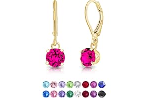 DTPsilver® Boucles d'Oreilles Dormeuses en Argent Fin 925 Plaqué Or Jaune et Cristaux de Swarovski® Elements Ronds - Diamètre: 6 mm