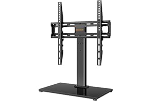 PERLEGEAR Support TV sur Pied pour Téléviseurs de 26 à 60 Pouces - Support Pivotant de TV Réglable en Hauteur avec Base en Verre Trempé, VESA Maximal 400x400 mm, Capacité de 40 kg