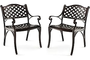 GOPLUS 2 PCS Chaises de Jardin Exterieur en Fonte d'Aluminium, Siège Incurvé et Large, Fauteuil de Jardin, Design Ajouré, Charge 150KG, pour Terrasse, Patio, Cour (Bronze,2 * 60x56,5x82-Croix)