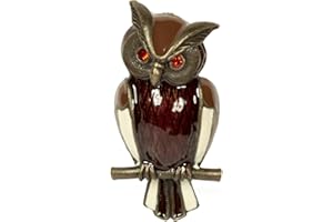 BA BIJOU-ART Spilla gufo rosso strass smaltata per capotto giacca vestito fazzoletto da collo blusa borsa dipinto a mano ottone