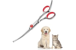 PACUM Tijeras Curvas para Mascotas Tijeras Peluqueria Canina Profesional de Acero InoxidableTijeras Profesionales de Aseo para MascotasTijeras para Perros con Puntas Redondas para Aseo Mascotas Bricolaje