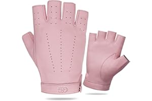 GSG SINCE 1998 GSG Gants en Cuir Véritable pour Femmes Gant sà Demi-doigts en Peau de Mouton Sans Doublure W200103