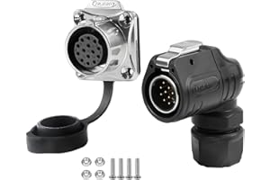 CNLINKO LP20 90° Conector Impermeable IP68 de 14 Pines, Conexión Rápida Enchufe Macho en ángulo Recto, Toma con Brida de 4 Orificios, Conector Circular para Equipos Industriales de Uso en Exteriores