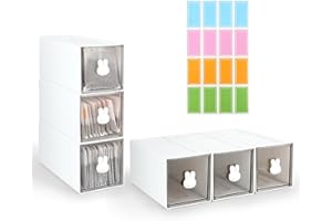 SHAIDOJIO 6PCS Boite a The, Boite à Thé en Plastique, Boîtes et Coffrets à Thé et Café de Thé Transparent avec 1 Étiquette de Couleur, Blanc Empilable Rangement Cuisine pour Sachets de Thé Café