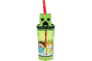 STOR GOBELET RÉUTILISABLE POUR ENFANTS EN PLASTIQUE SANS BPA 430 ML AVEC FIGURINE 3D SUR LE COUVERCLE | MINECRAFT