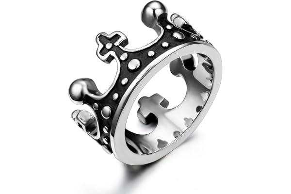 JewelryWe Bijoux Bague Couronne Manuel Alliance Mariage Anniversaire Fiançailles Acier Inoxydable Anneaux pour Homme Femme