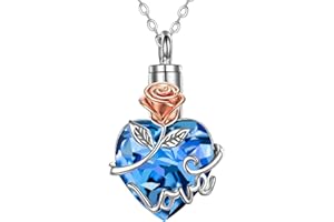 Canghai Rousa Heart Cremation Urn Necklace for Ashes, Stainless Steel Keepsake Pendant Necklace Ashes Holder Memorial Jewelry for Mum Dad Women Men Dog Pet