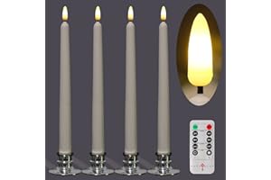 NONNO&ZGF 4 Stück LED 28cm Elfenbein Stabkerzen, Flackernde kerze aus Echtem Wachs mit Fernbedienung und Timer-Funktion - mit 4 silbernen Kerzenhaltern