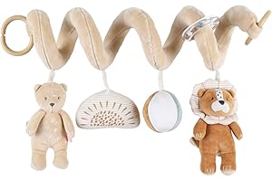 NOUKIE'S Spirale d'Activités Babou le Lion Bébé avec Animaux en Peluche - À Suspendre pour Poussette, Siège Auto, Lit - Stimule le Développement - Cadeau Naissance Garçon et Fille