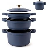 briebe Totem Stackable Induction Non-stick Ceramic Cookware | 4 Pieces, Frying Pan, 2 Saucepans &Oslash; 22 cm Cast Aluminium, PFOA-