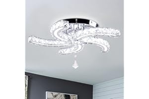 GENERIC 19.7'' Crystal Chandeliers, 5-Light LED Semi Flush Mount Chandeliers 6500K Ceiling Lamp Acrylic Modern Ceiling Lighting Fixture for Living Room Dining Room Bedroom Hallway （Cool White