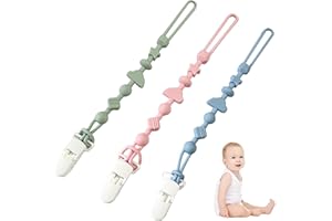 3 Pack Silicone Pacifier Clips - Luoqun88 Silicone Dummy Clip for Baby Boys and Girls, One Piece Design, Universal Fits Most Pacifiers & Teething Toys, Food-Grade Silicone (Bule, Green, Pink)