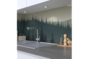 MyMaxxi Küchenrückwand Folie selbstklebend matt - einfache Montage ohne Bohren 0,4mm stark Versteift - Motiv Waldlichtung Berge 60cm hoch - Spritzschutz Küche Klebefolie ? Landschaft 180 x 60cm