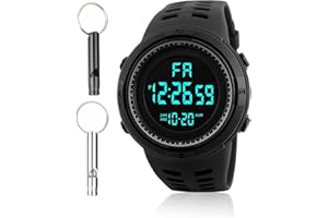 SEESUNO Digital Referee Stopwatch with 2 Whistle, Waterproof Black Stopwatch Wrist, Competition Official Referee Watch Football for Sports Outdoors Running