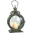 Westcharm Metal Round Hanging Candle Lantern with Curved Glass Insert, Nautical Coastal Style
