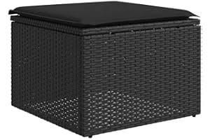 vidaXL Gartenhocker mit Kissen, Gartenstuhl mit abnehmbarem waschbarem Bezug, Hocker mit Stahlrahmen, Sitzhocker Terrassenhocker, Schwarz Poly Rattan