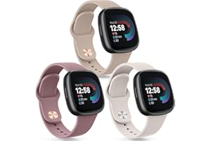 Yisica 3 Piezas Correa Compatible con Fitbit Versa 4/Versa3/Sense/Sense 2 Mujer Hombr, Pulsera de Repuesto Ajustable (Té Con Leche/Humo Violeta/Estrellas)