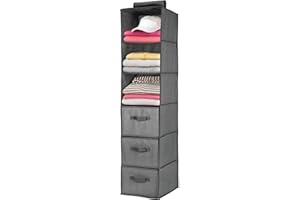 mDesign Organizador de armario colgante de fibra sintética – Práctico colgador de armario con 3 estantes de tela y 3 cajones para dormitorio – Ideal para organizar armarios – gris oscuro