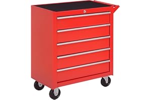 DURHAND Caja Taller Carro de Herramientas con Ruedas Cerradura Tipo Mueble de Almacenamiento para Taller Garaje y Hogar Chapa de Acero 69x33x75cm Rojo