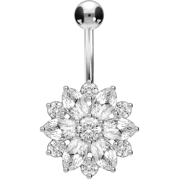 Barre De Ventre 14G Sterling Sllaiss Piercing Nombril Argent Sterling 14G - Barre De Ventre Zirconium Cubique Plaqué Or Pour Femmes Barre Piercing 14G Délicate