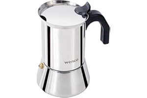 ‎WENCO Wenco Premium Espressokocher, 4 Tassen, 500 ml, Für alle Herdarten inkl. Induktion, Mokkakanne aus Edelstahl, 11,3 x 16,5 x 18,7 cm, Silber